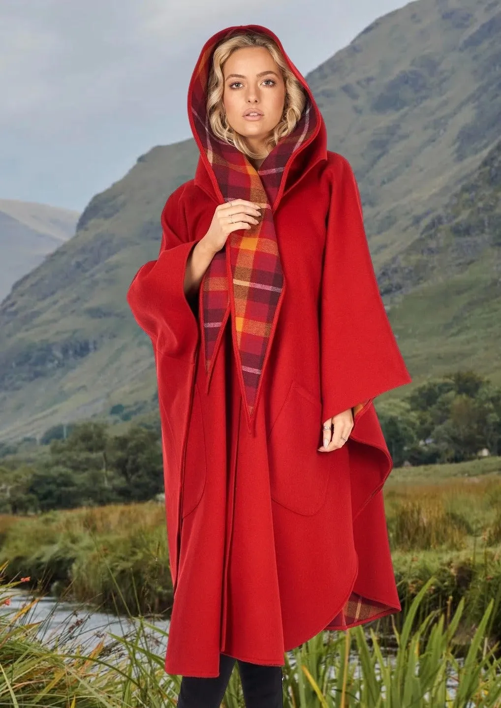 Jimmy Hourihan Classic Red Wool Walking Cape (No Pockets)