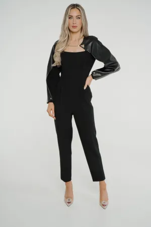 Kayla Leather Trim Jumpsuit In Black