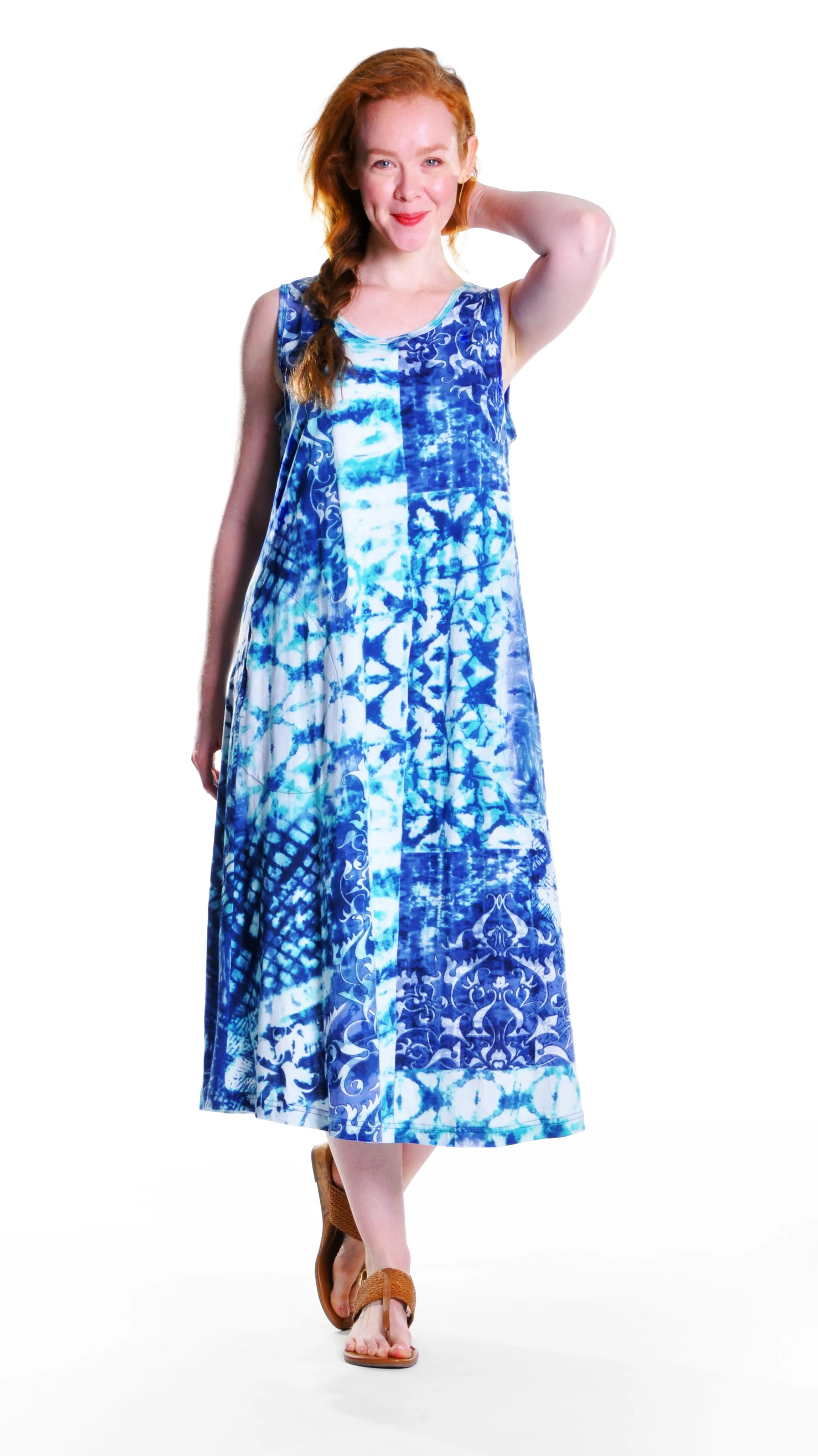 La Cera Sleeveless Cotton Knit Batik Print Dress