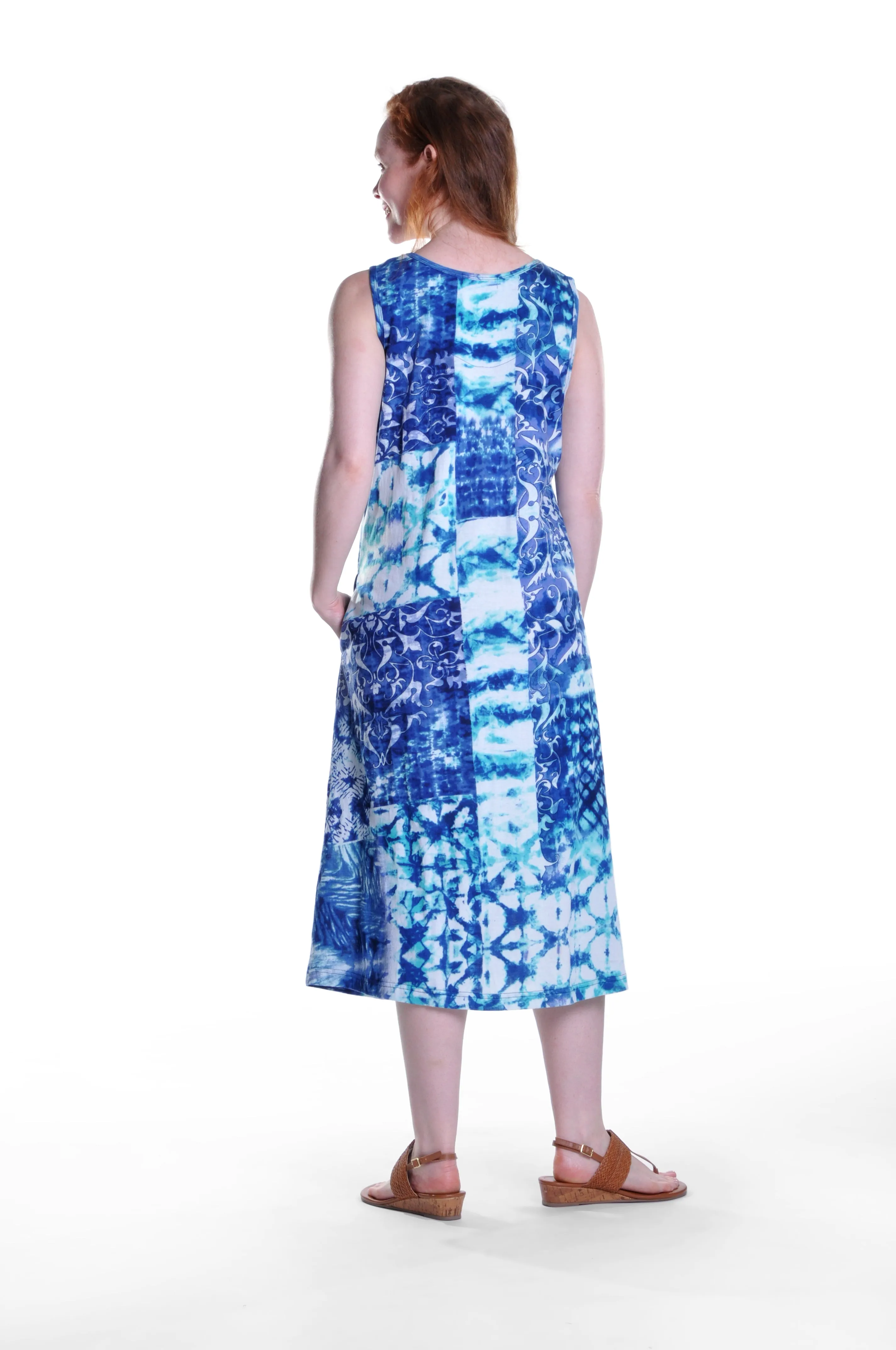 La Cera Sleeveless Cotton Knit Batik Print Dress