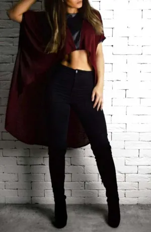 Leather V Cape - Wine