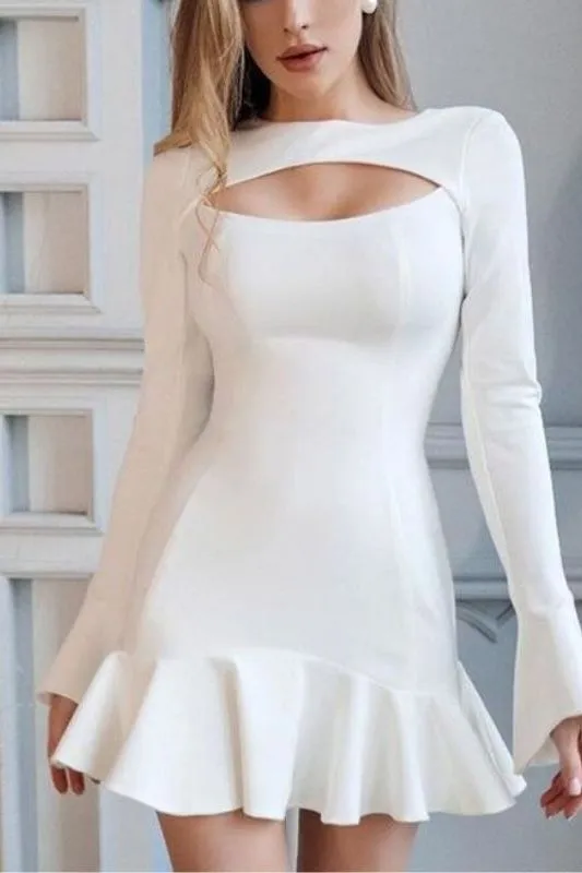 Mary Long Sleeve Bodycon Mini Dress - Pearl White