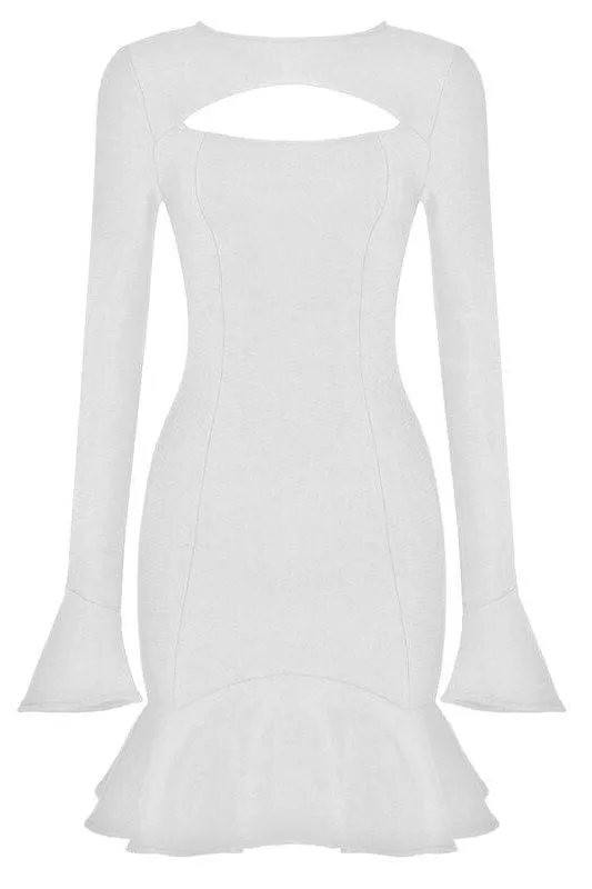 Mary Long Sleeve Bodycon Mini Dress - Pearl White