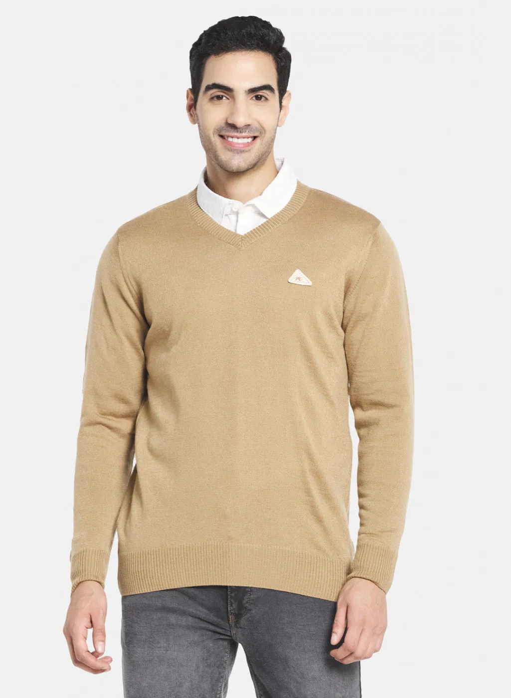 Men Tan Brown Solid Pullover