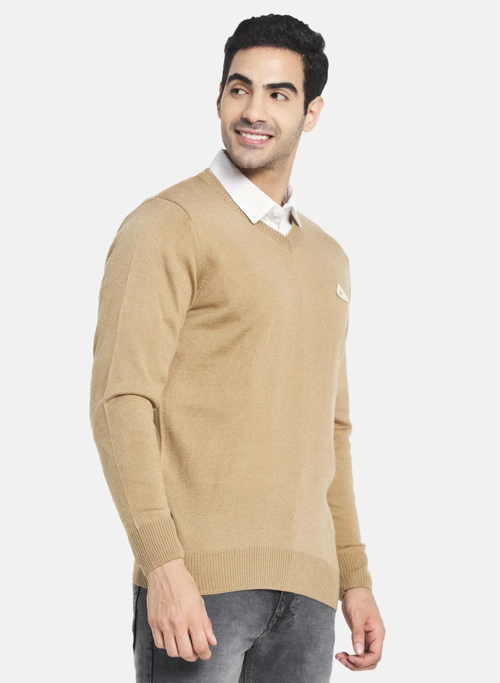 Men Tan Brown Solid Pullover