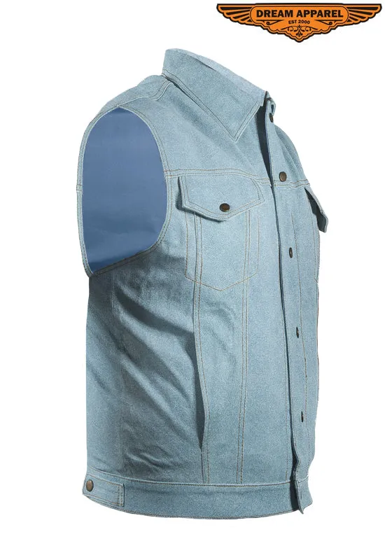 Mens Leather Vest With Denim Look