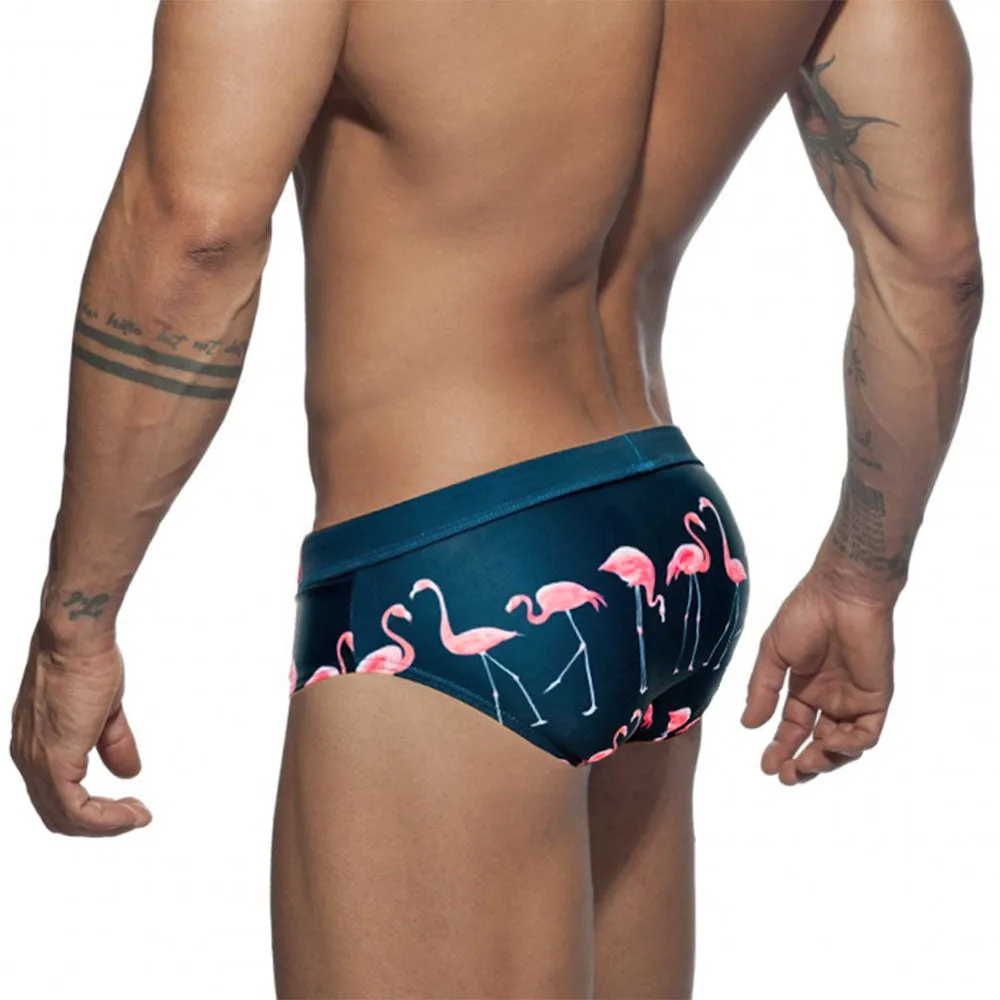 Monochrome Leaf Pattern Swimming Trunks