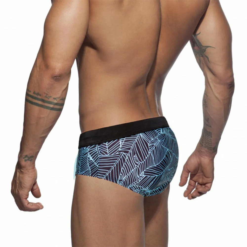 Monochrome Leaf Pattern Swimming Trunks