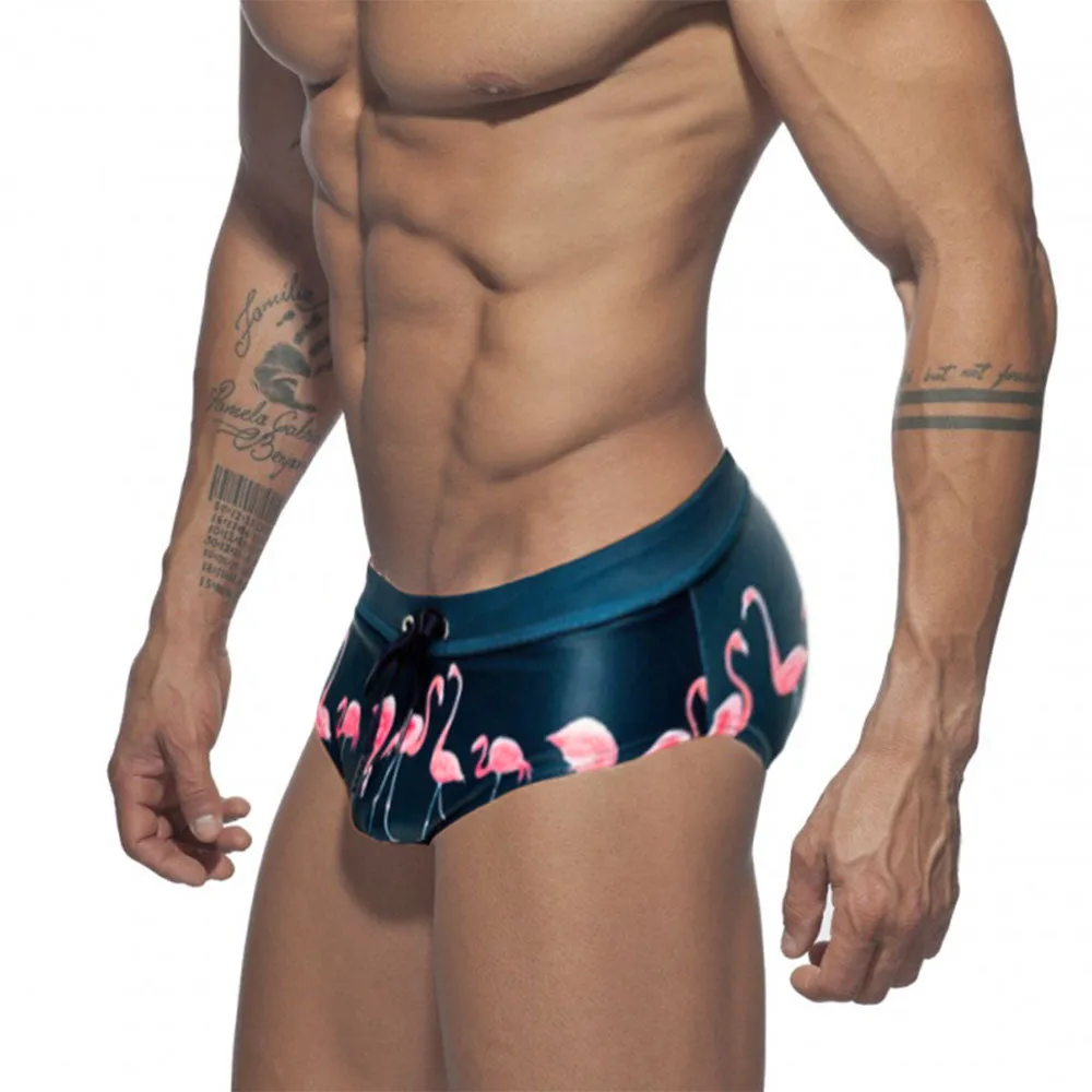 Monochrome Leaf Pattern Swimming Trunks