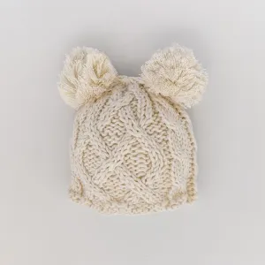 Newborn Aran Natural Double Pom Pom Beanie Hat Infant