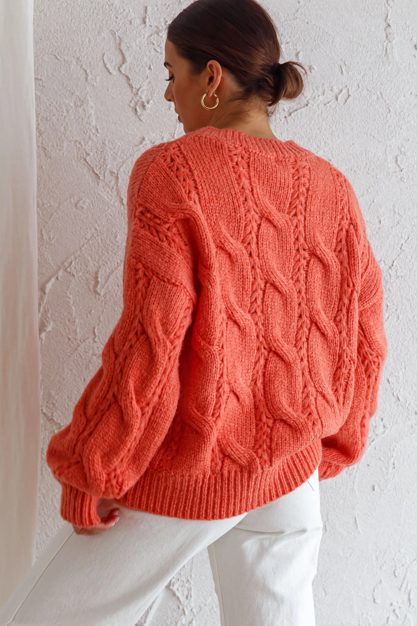 Nicola Long Sleeve Chunky Cable Knit Sweater Peach