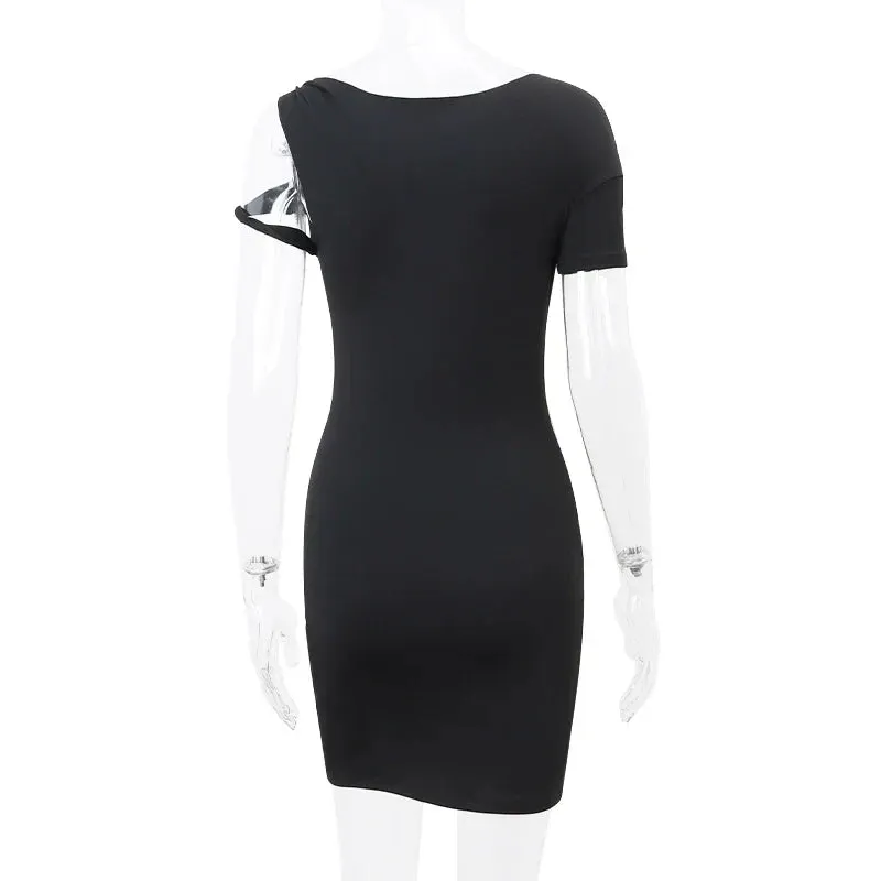 One Shoulder Twisted Charming Sleeve Bodycon Mini Dress