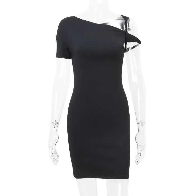 One Shoulder Twisted Charming Sleeve Bodycon Mini Dress