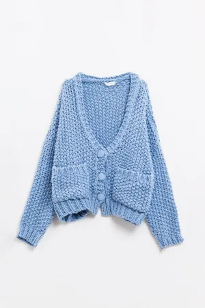 Oversized Light Blue Chunky Knit Cardigan