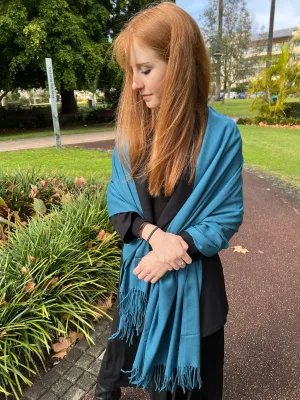 Pashmina Shawl - Teal Blue - Warmer Weight