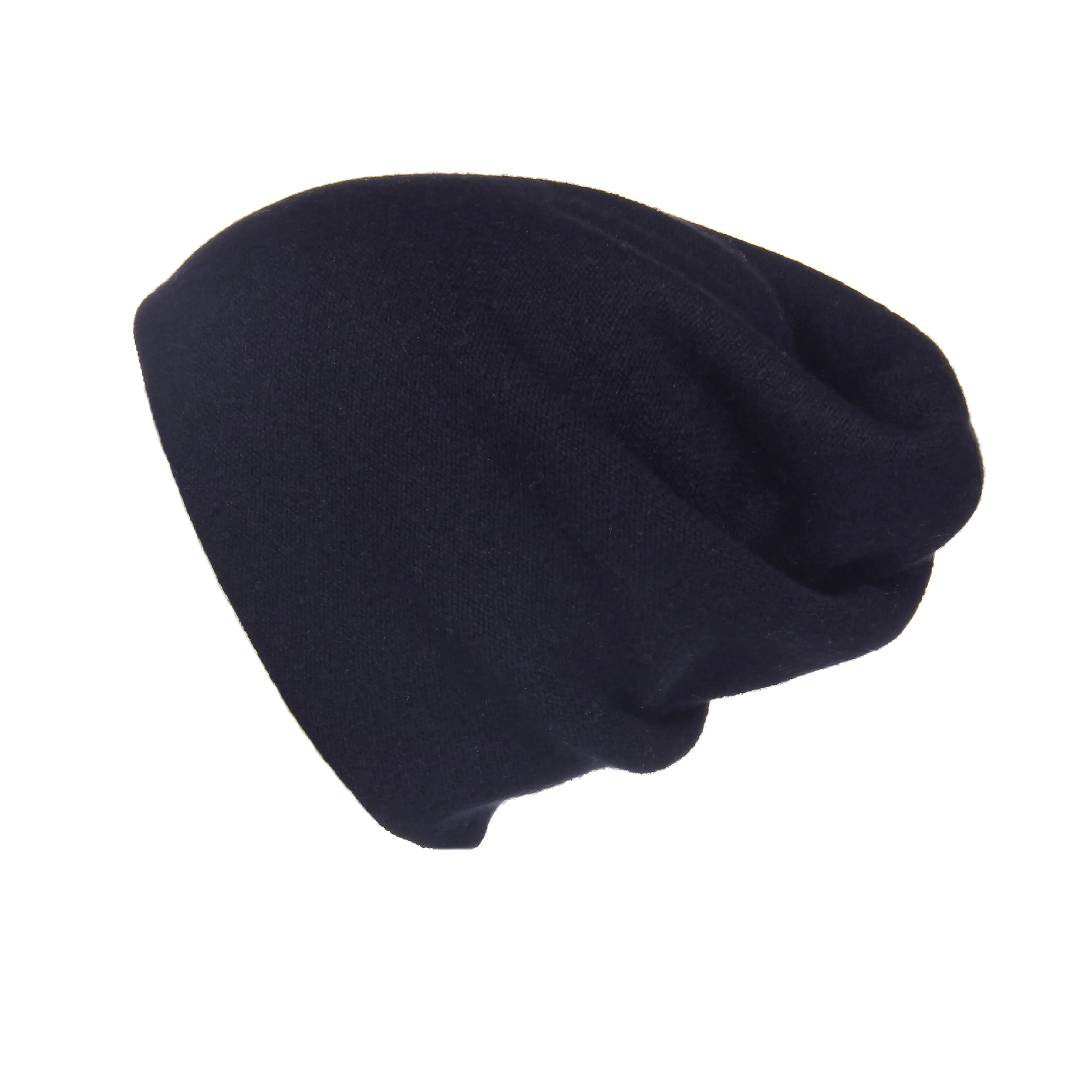 Reversible Slouchy Black & White Striped Cashmere Hat with White Pom-Pom