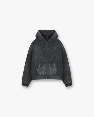 Ribbed Zip Through Hoodie - Jet Black