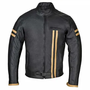 RIDERACT® Men Motorcycle Leather Jacket Striper Moto Jacket