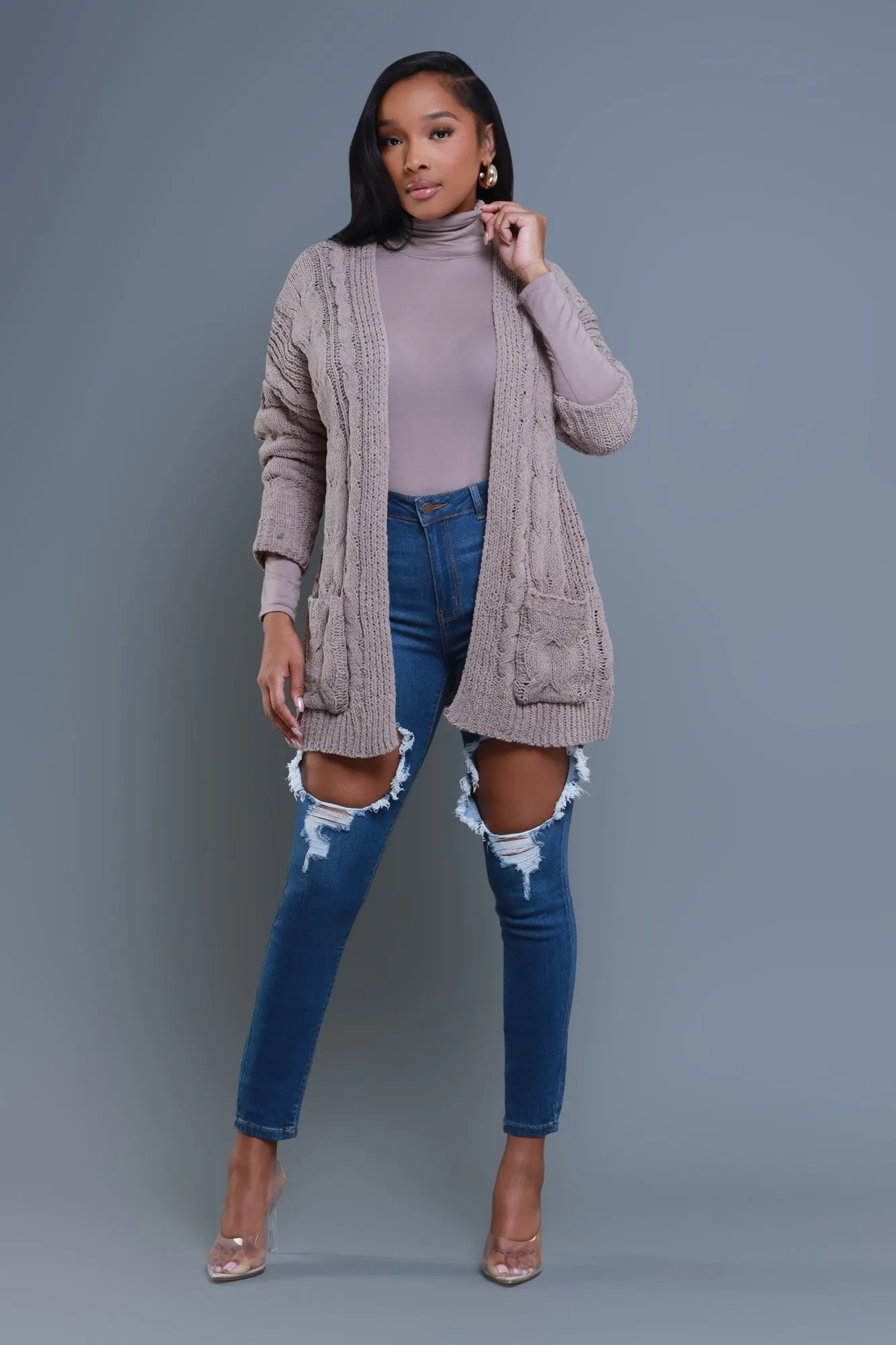 Stay Close Oversized Cardigan - Truffle