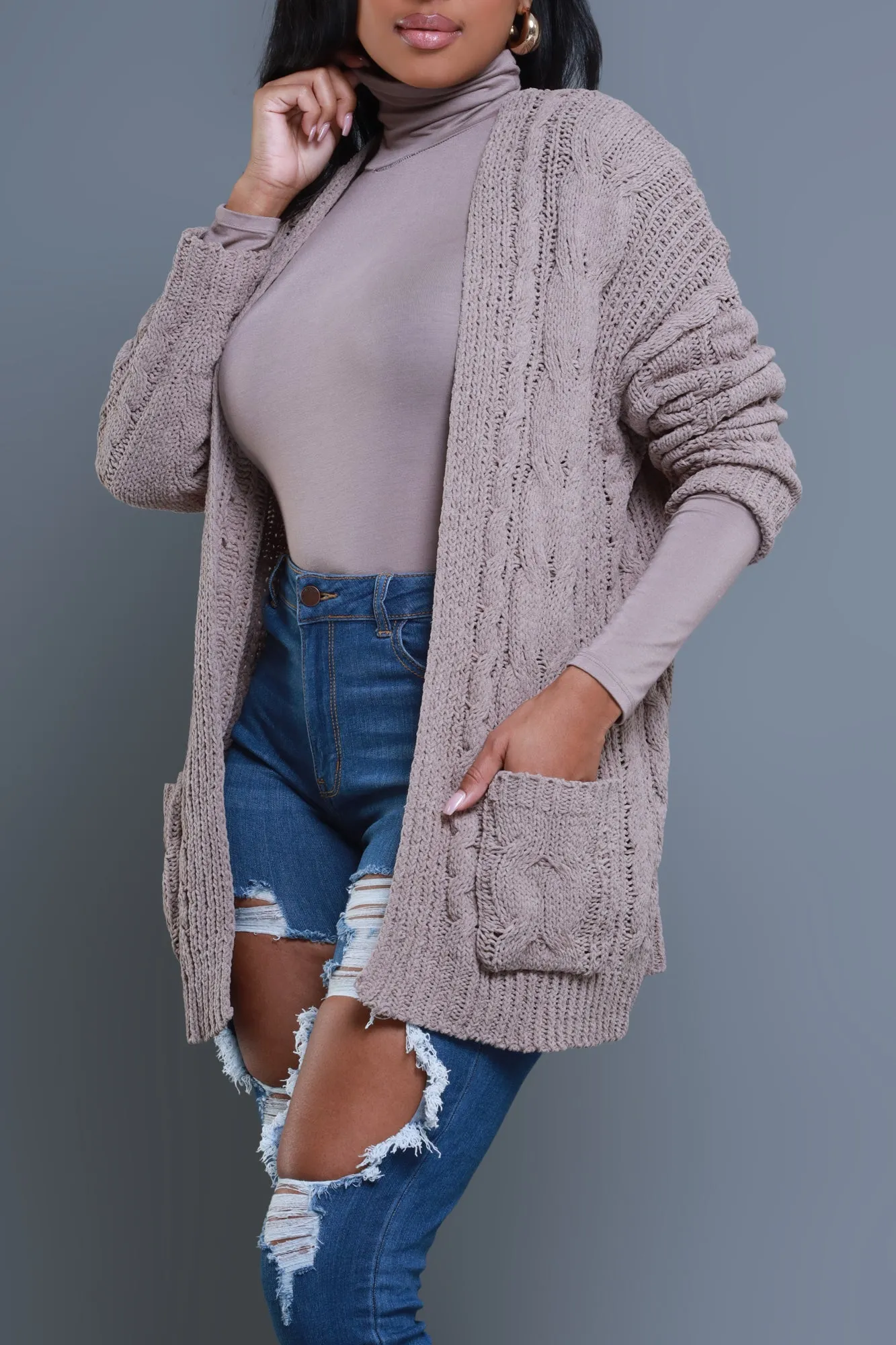 Stay Close Oversized Cardigan - Truffle