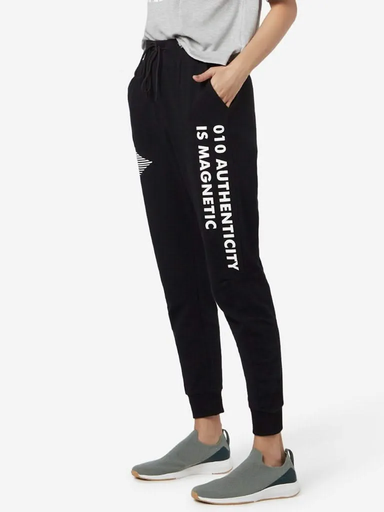 Studiofit Black Text Patterned Joggers