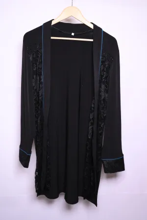 Thriftyfy Black Winter Cape with Lace Border