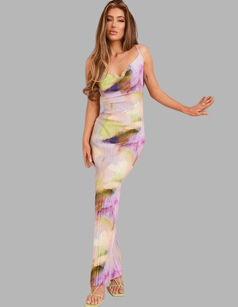 Tie-Dye Printed Strap Backless Long Bodycon Cami Dresses