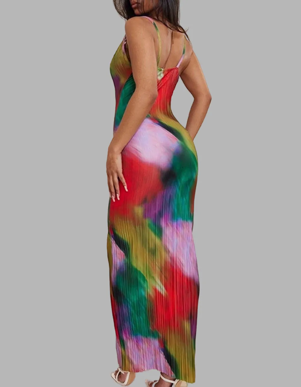 Tie-Dye Printed Strap Backless Long Bodycon Cami Dresses