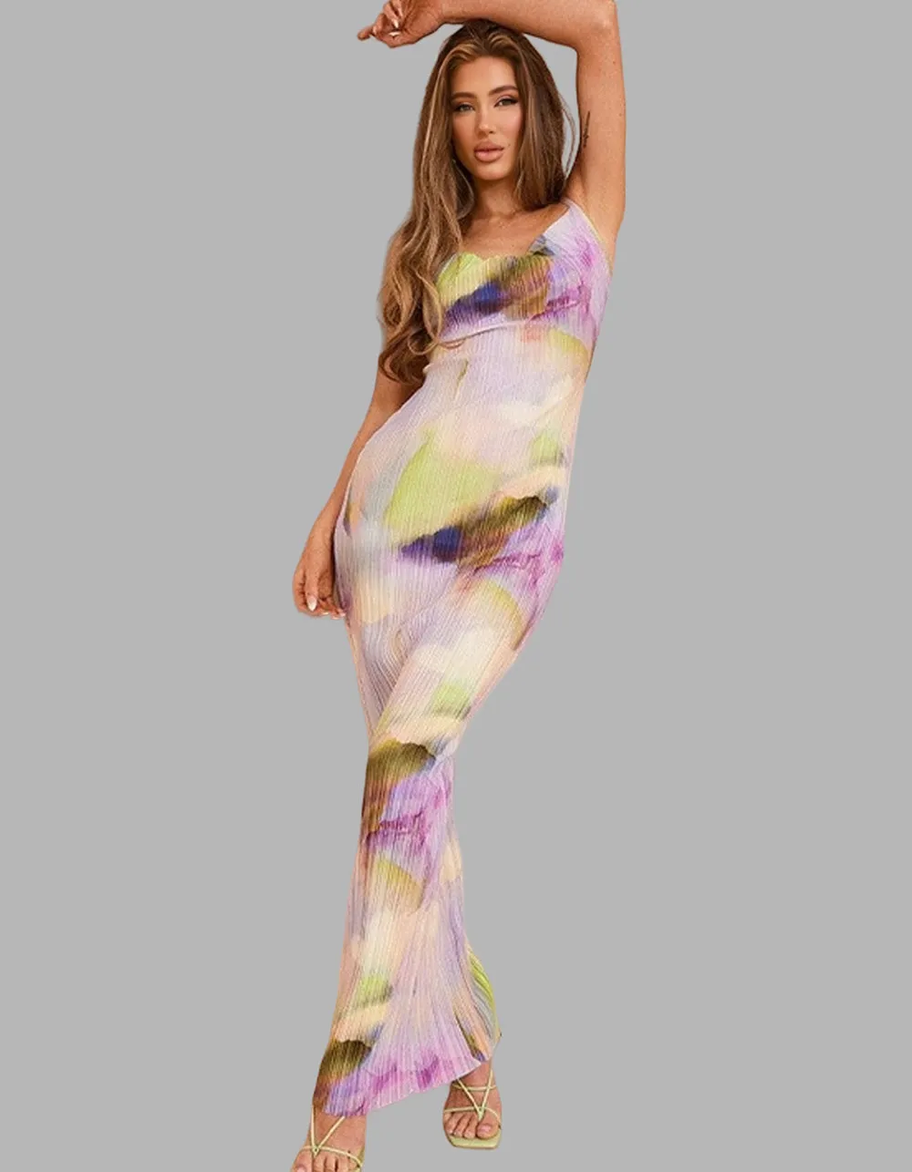 Tie-Dye Printed Strap Backless Long Bodycon Cami Dresses