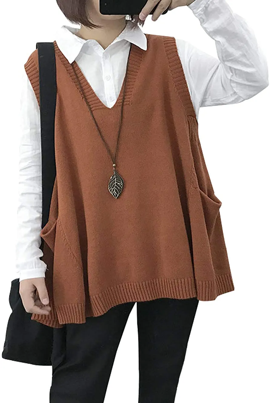 UANEO Women's Basic Round Neck Sleeveless High Low Pullover Knit Sweater Vest