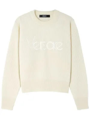 Versace   Embroidered &#x27;80s logo rib knit sweater 