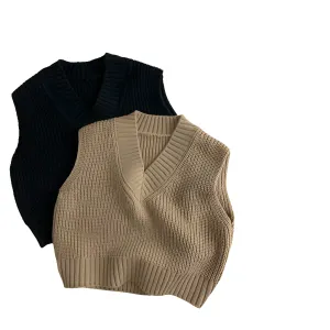 Versatile Solid Color V-neck Knitted Vest For Toddler Boy and Girl