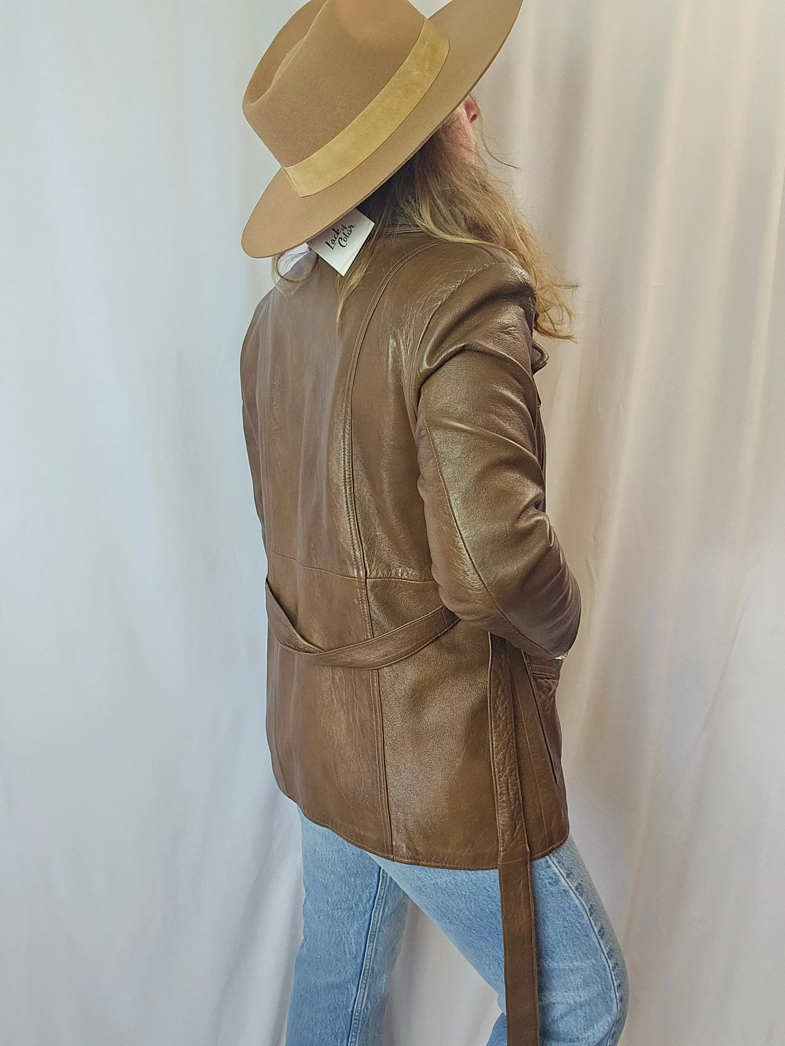 Vintage 70s Brown Retro Leather Jacket Size 10/12