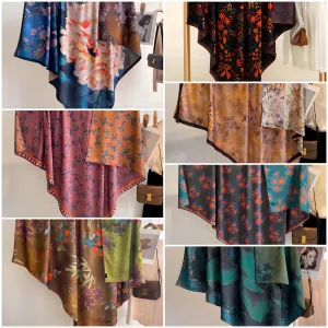 Vintage Floral Pattern Series Double-Sided Jacquard Scarf/Elegant 140x140cm Square Scarf/Extra Large Shawl for Women/Versatile Gift for Her