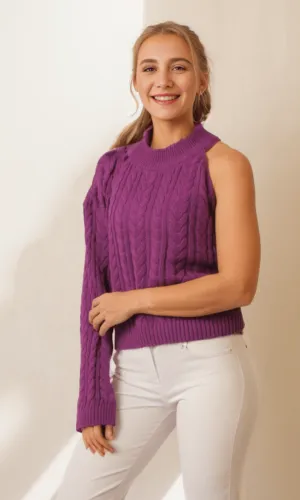 Women One Shoulder Pullover (Purple)