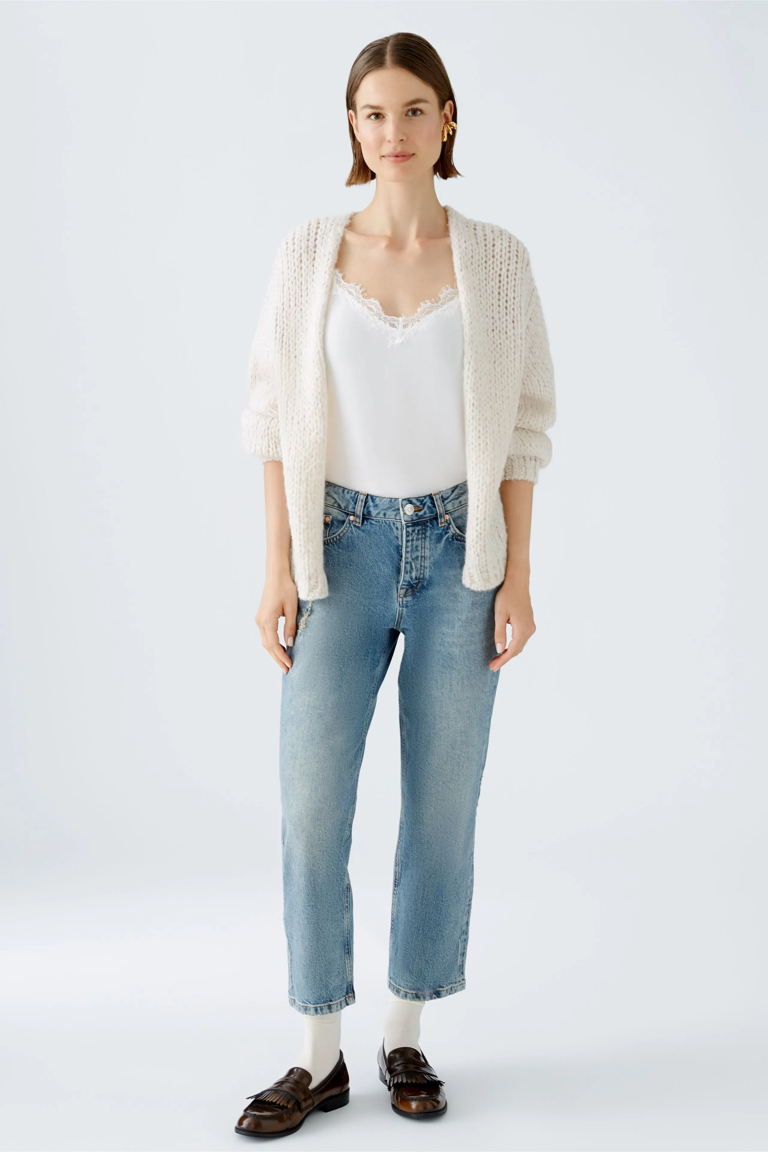 Wool and Mohair Cardigan in Light Beige Melange