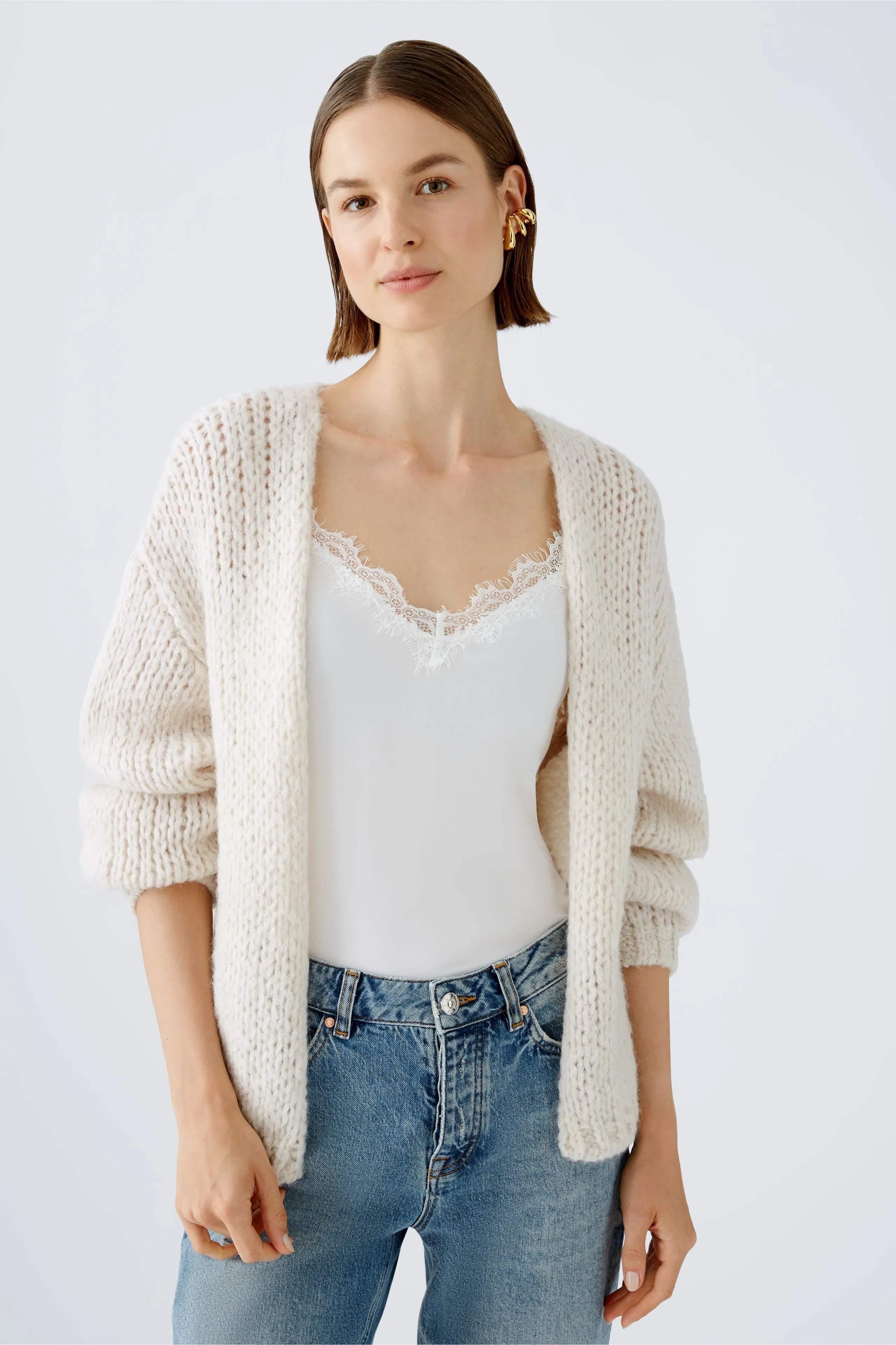 Wool and Mohair Cardigan in Light Beige Melange