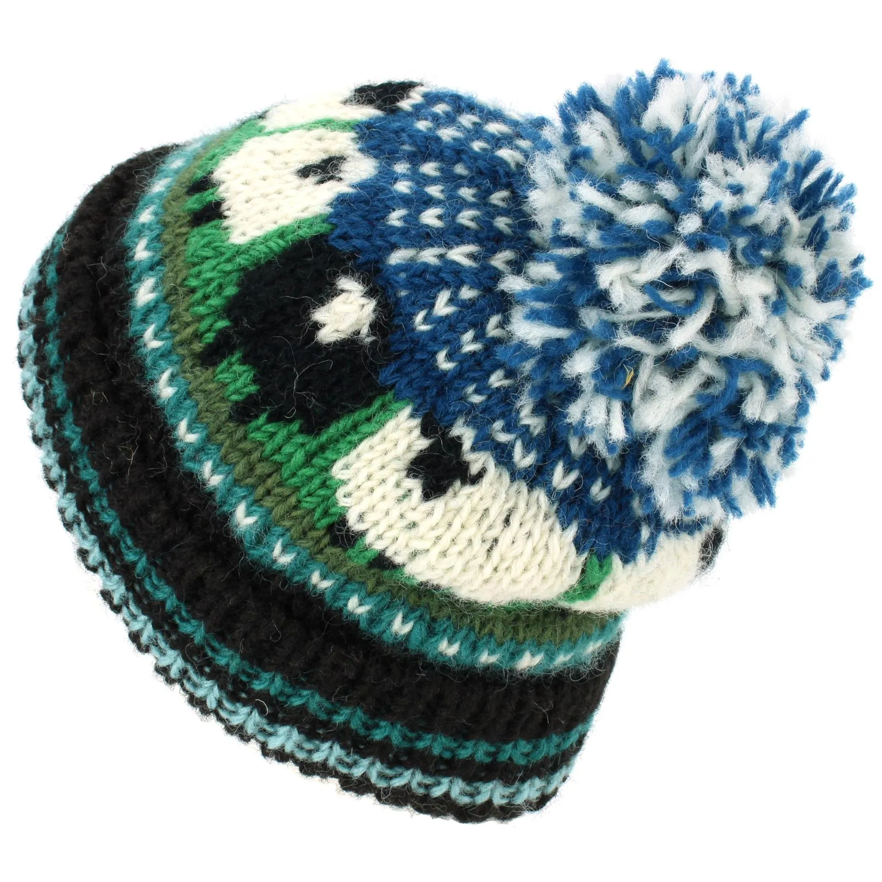 Wool Knit Bobble Beanie Hat - Sheep - Teal